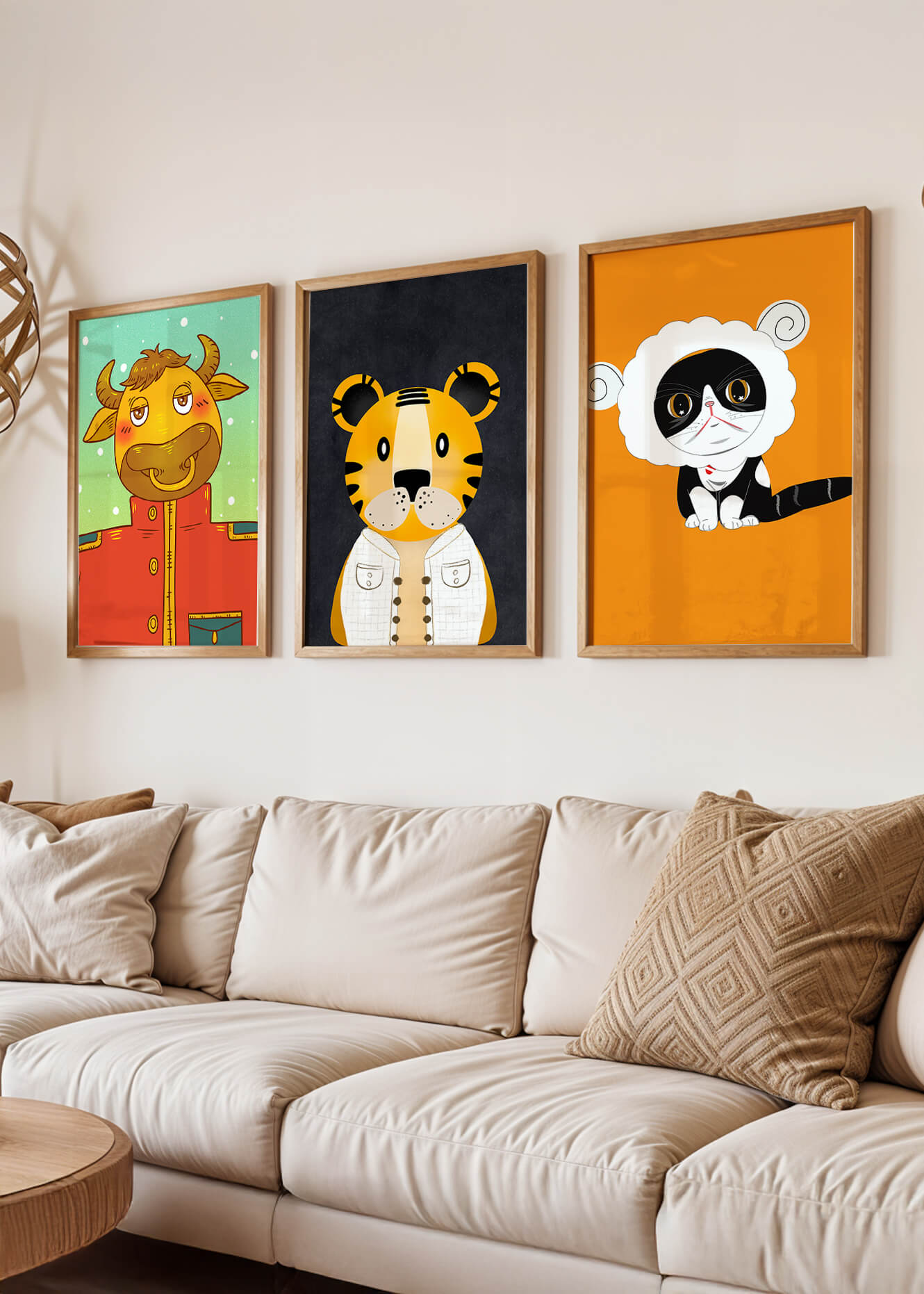 Arte de animales coloridos en estilo caricaturesco