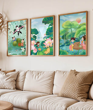 Kunstdrucke im asiatischen Stil mit Naturmotiven