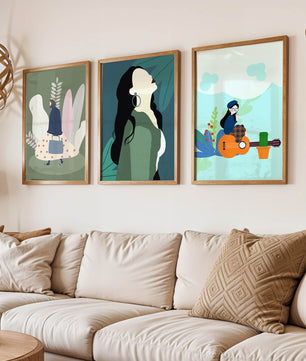Triptyque d’Illustrations Modernes avec Figures Féminines