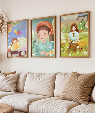 Art de filles en illustrations colorées et nature