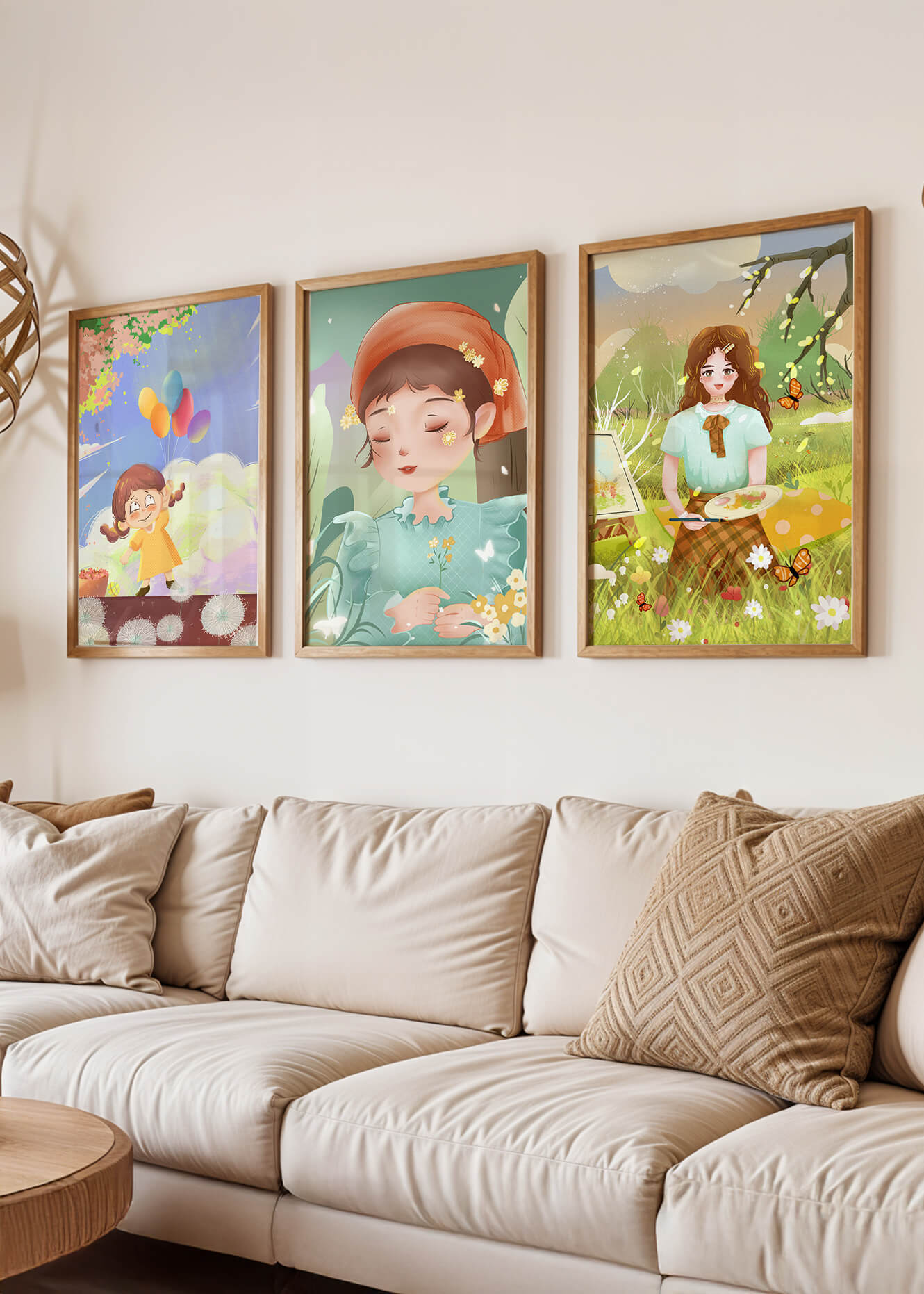 Art de filles en illustrations colorées et nature