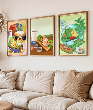 Illustrations de cuisine asiatique dans des cadres en bois