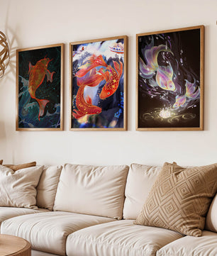 Impressions artistiques de carpes koï au style oriental