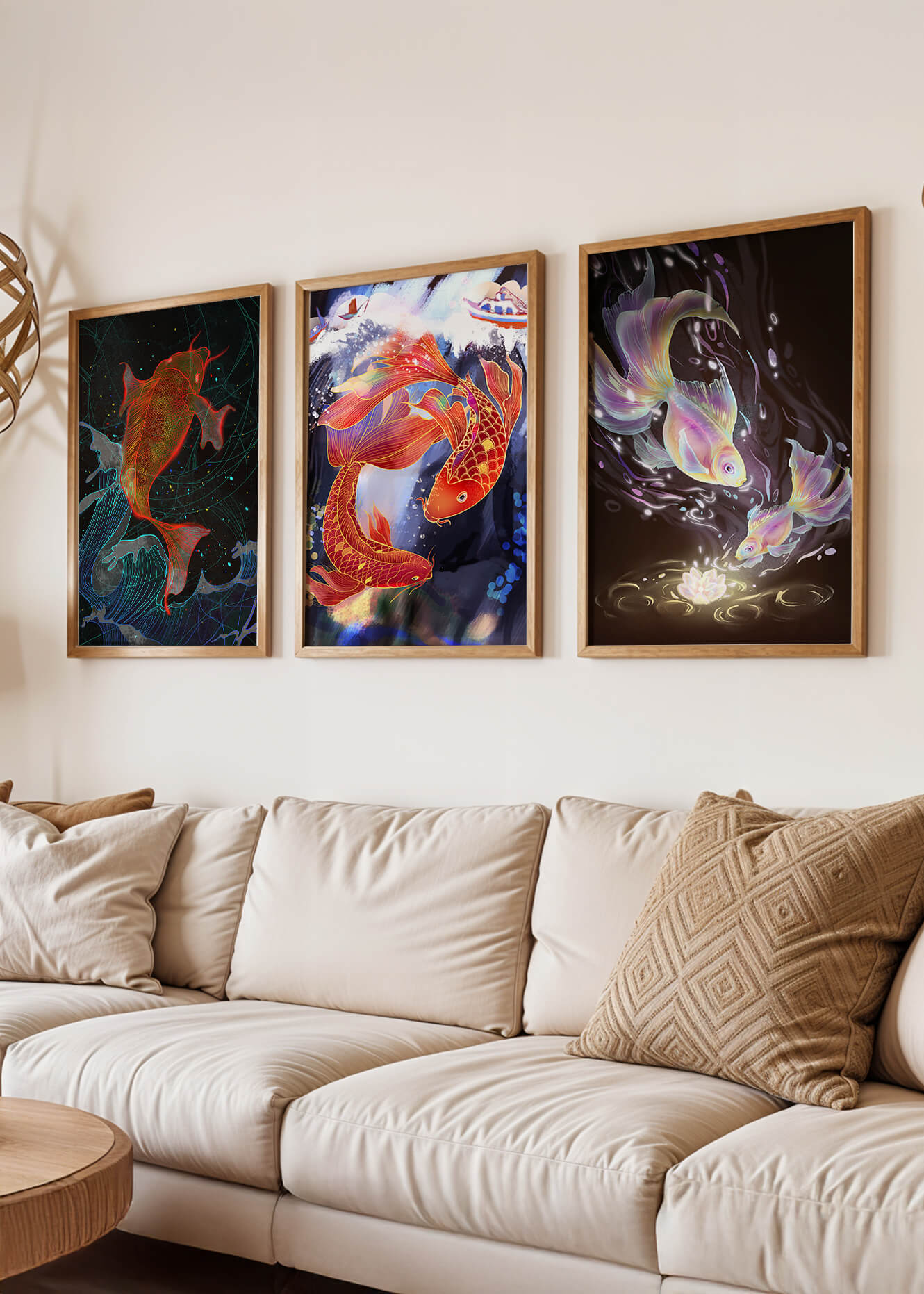 Impressions artistiques de carpes koï au style oriental