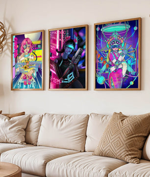 Ensemble d'affiches avec art de style cybernétique