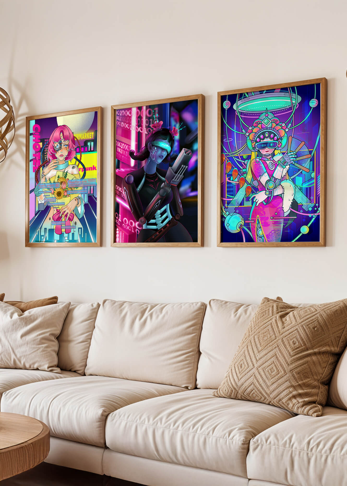 Ensemble d'affiches avec art de style cybernétique