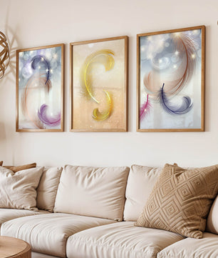 Art abstrait avec des plumes dans des tons pastel