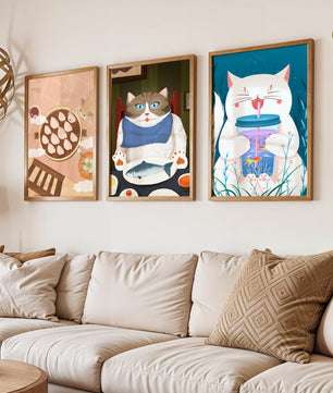 Ensemble d'illustrations de chats à thème culinaire