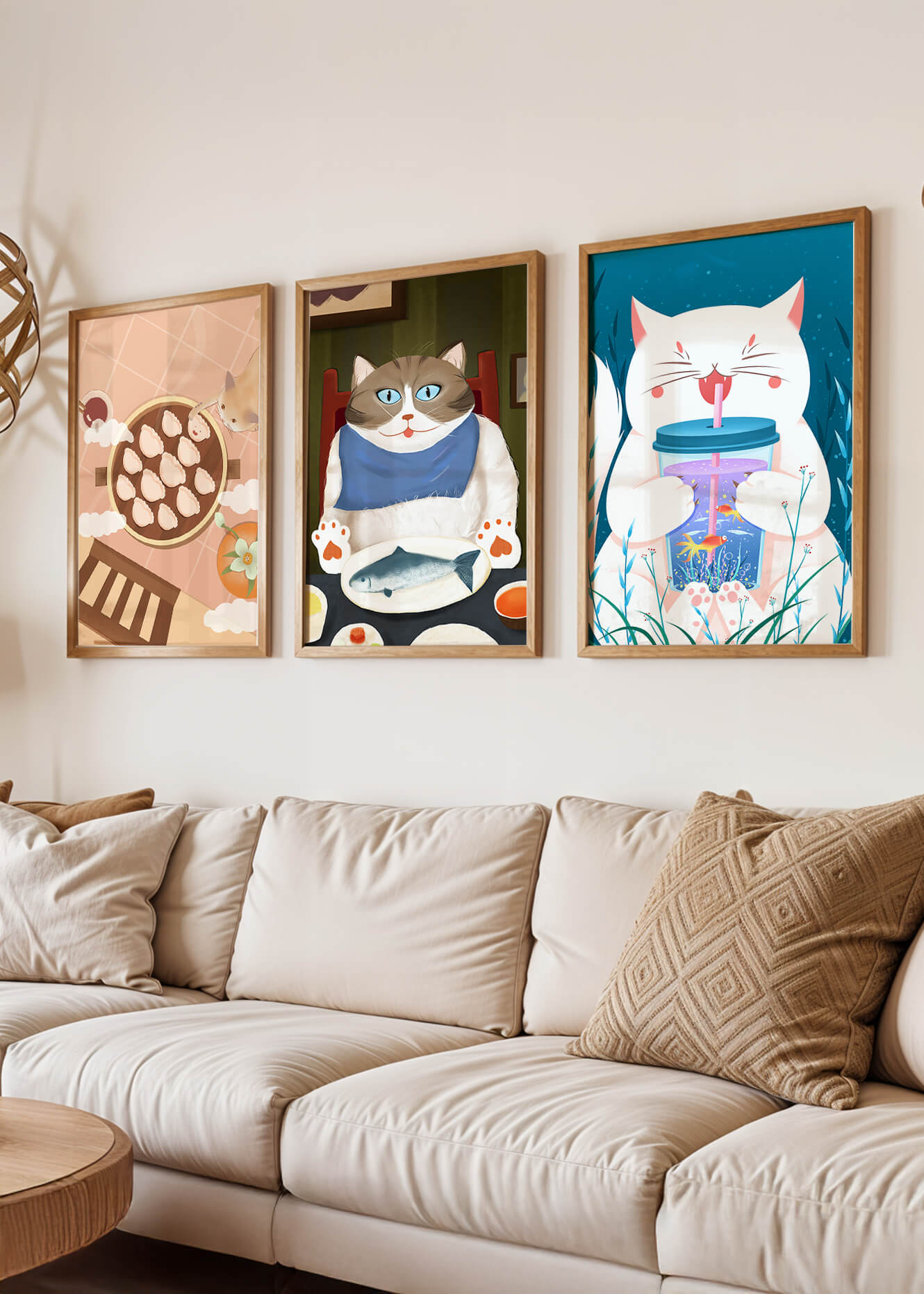 Ensemble d'illustrations de chats à thème culinaire