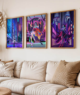 Neon-Futuristisches Triptychon rahmenlos