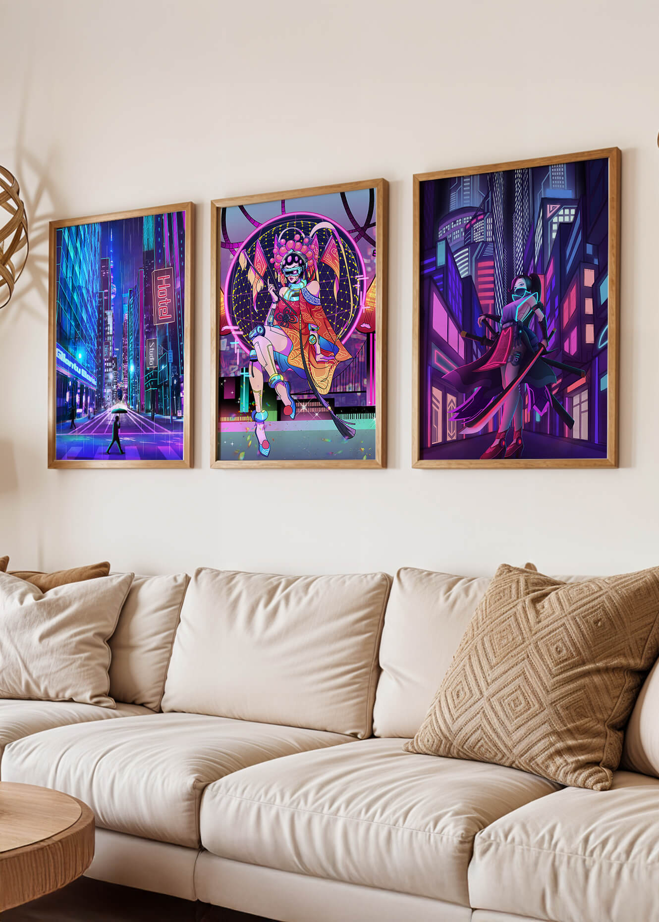 Neon-Futuristisches Triptychon rahmenlos