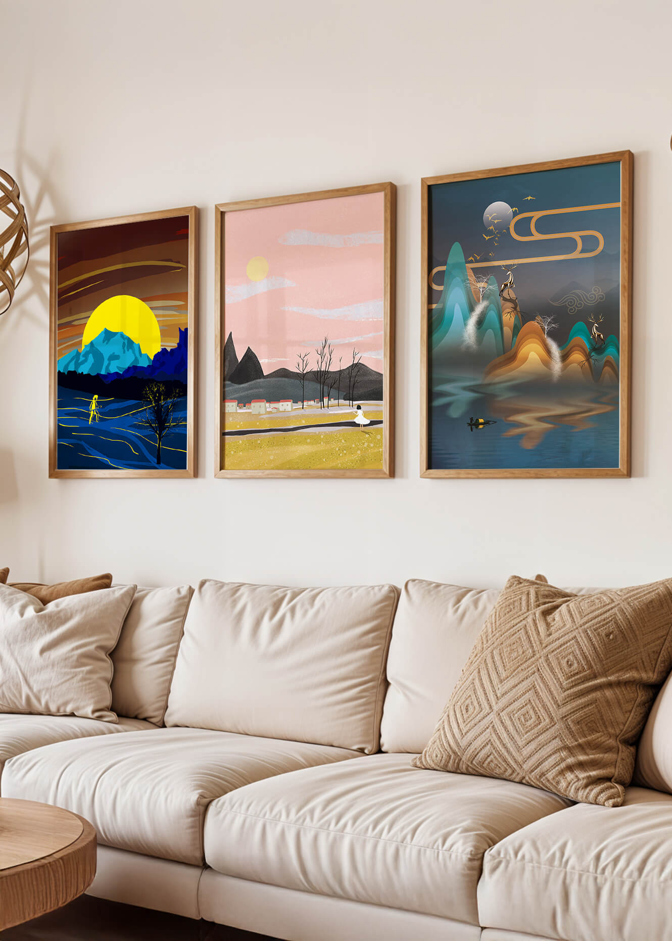 Tríptico de Paisajes Contemporáneos en Colores Vibrantes