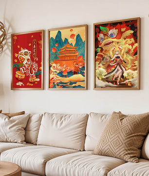 Décorations festives de style asiatique avec éléments dorés