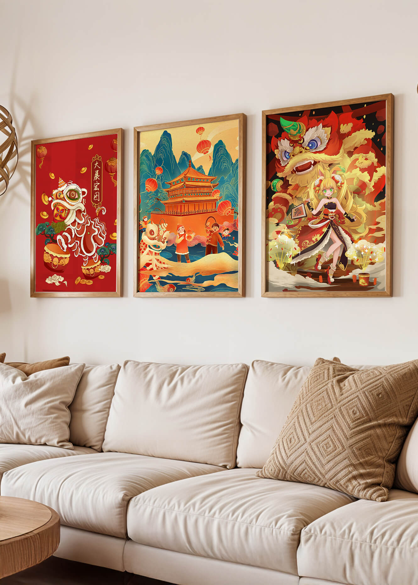 Décorations festives de style asiatique avec éléments dorés