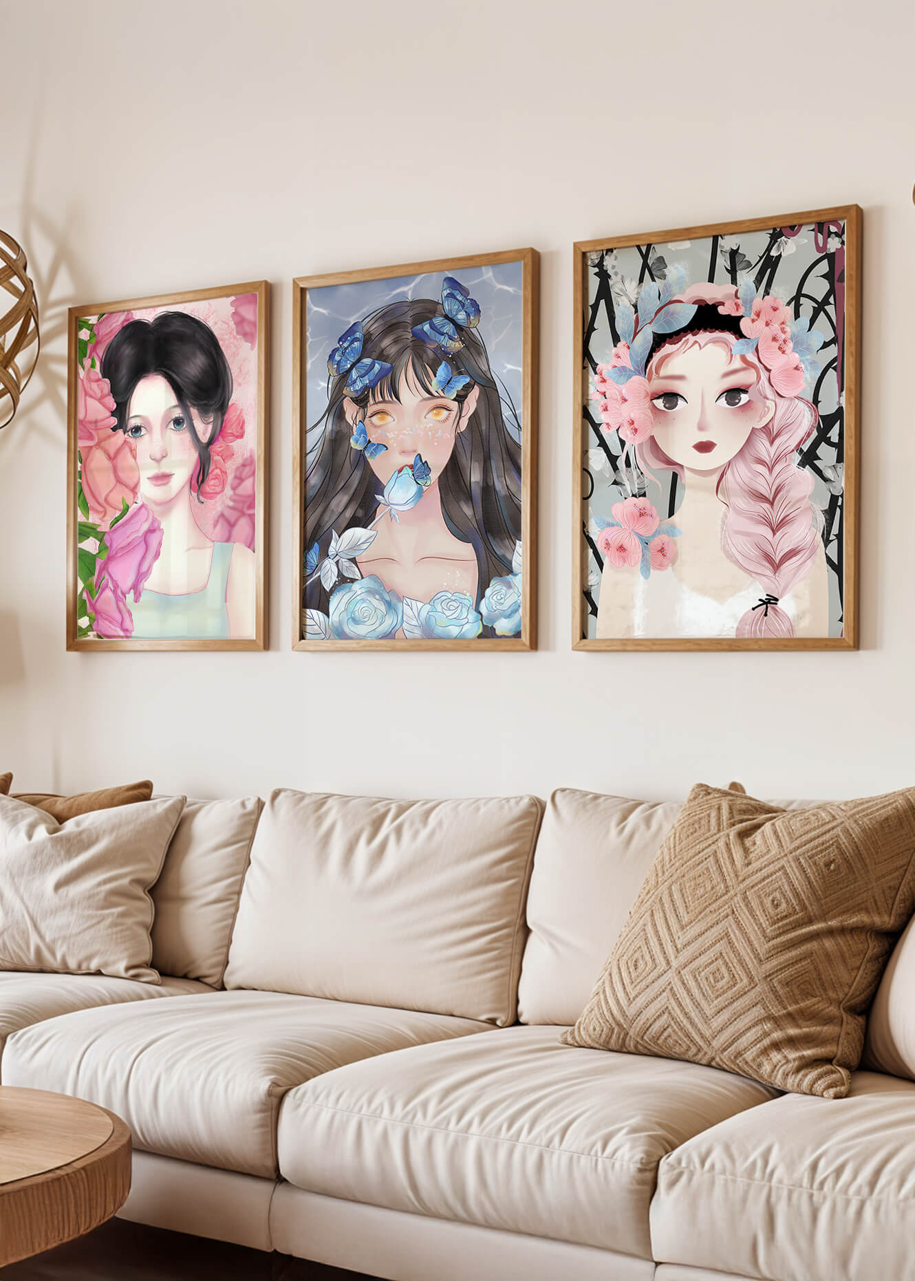 Pinturas De Retratos Femeninos Con Flores Y Mariposas