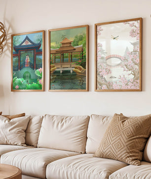 Triptyque de paysages asiatiques en impressions artistiques