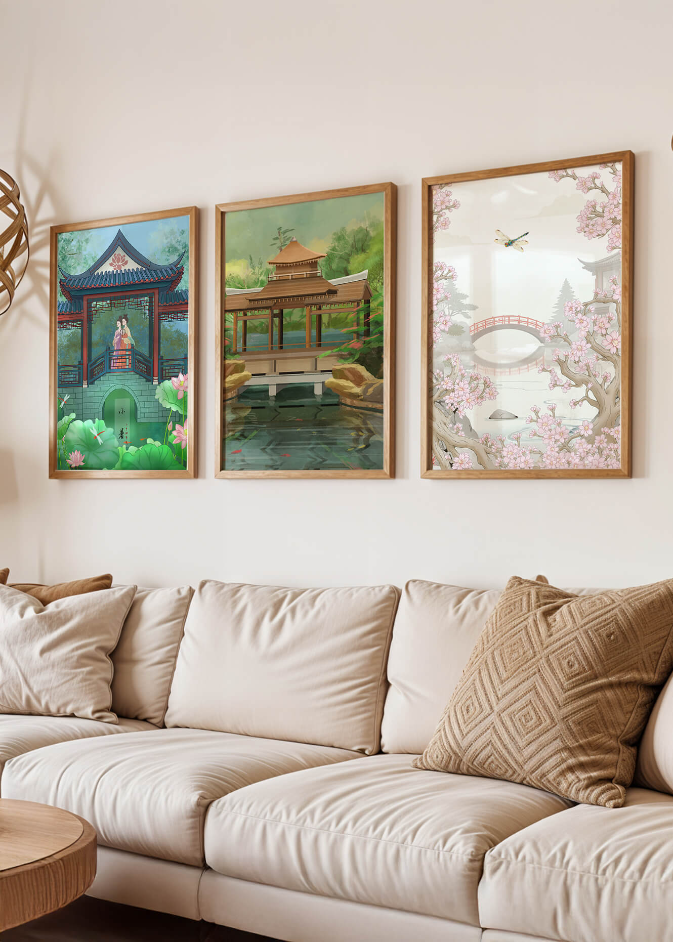 Triptyque de paysages asiatiques en impressions artistiques