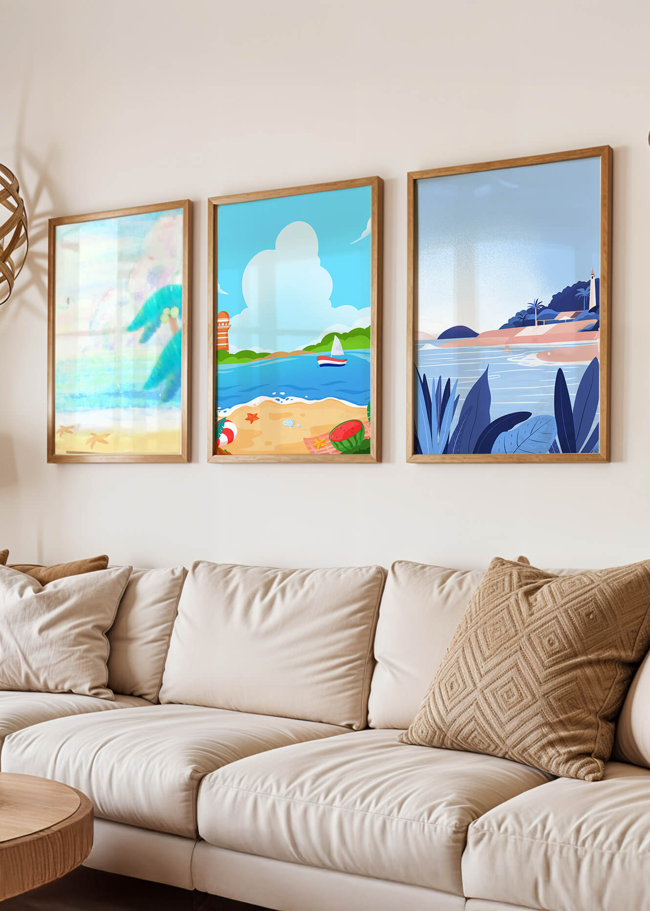 Paisajes Playeros con Colores Vivos en un Interior Moderno