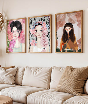 Illustrations artistiques de femmes avec des fleurs et inspiration botanique