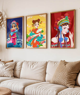 Illustrations de style asiatique avec des femmes en robes traditionnelles