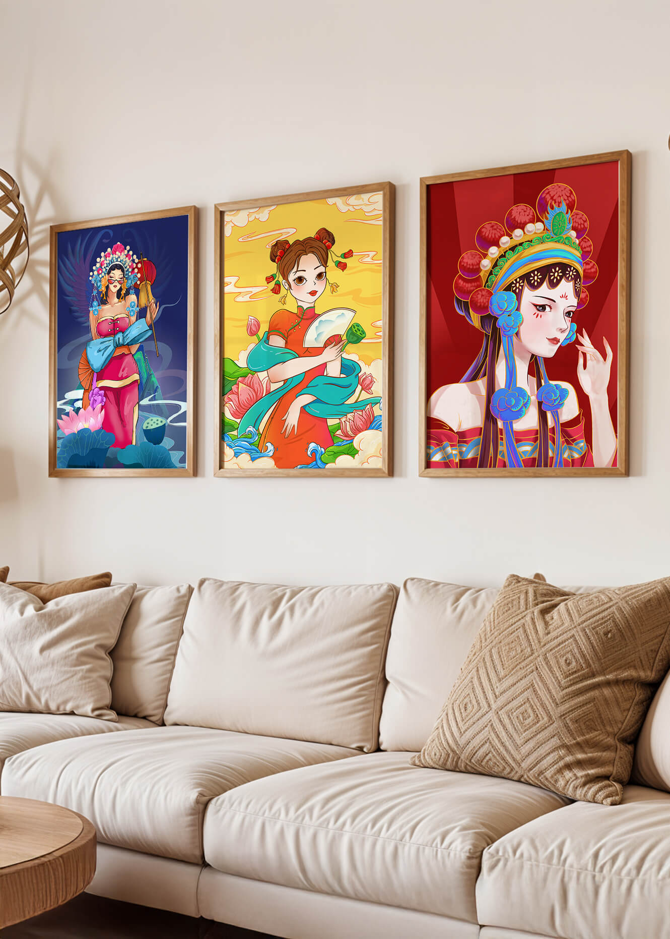 Illustrations de style asiatique avec des femmes en robes traditionnelles