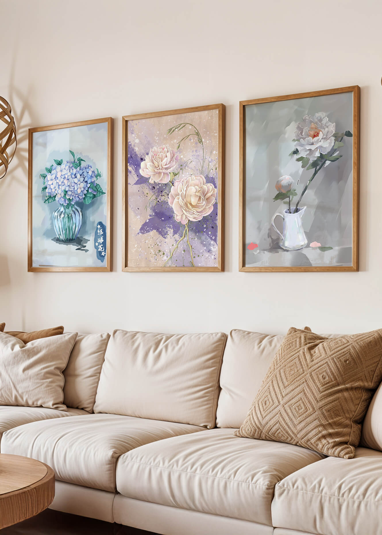 Ensemble d’art floral imprimé sans cadre au format vertical