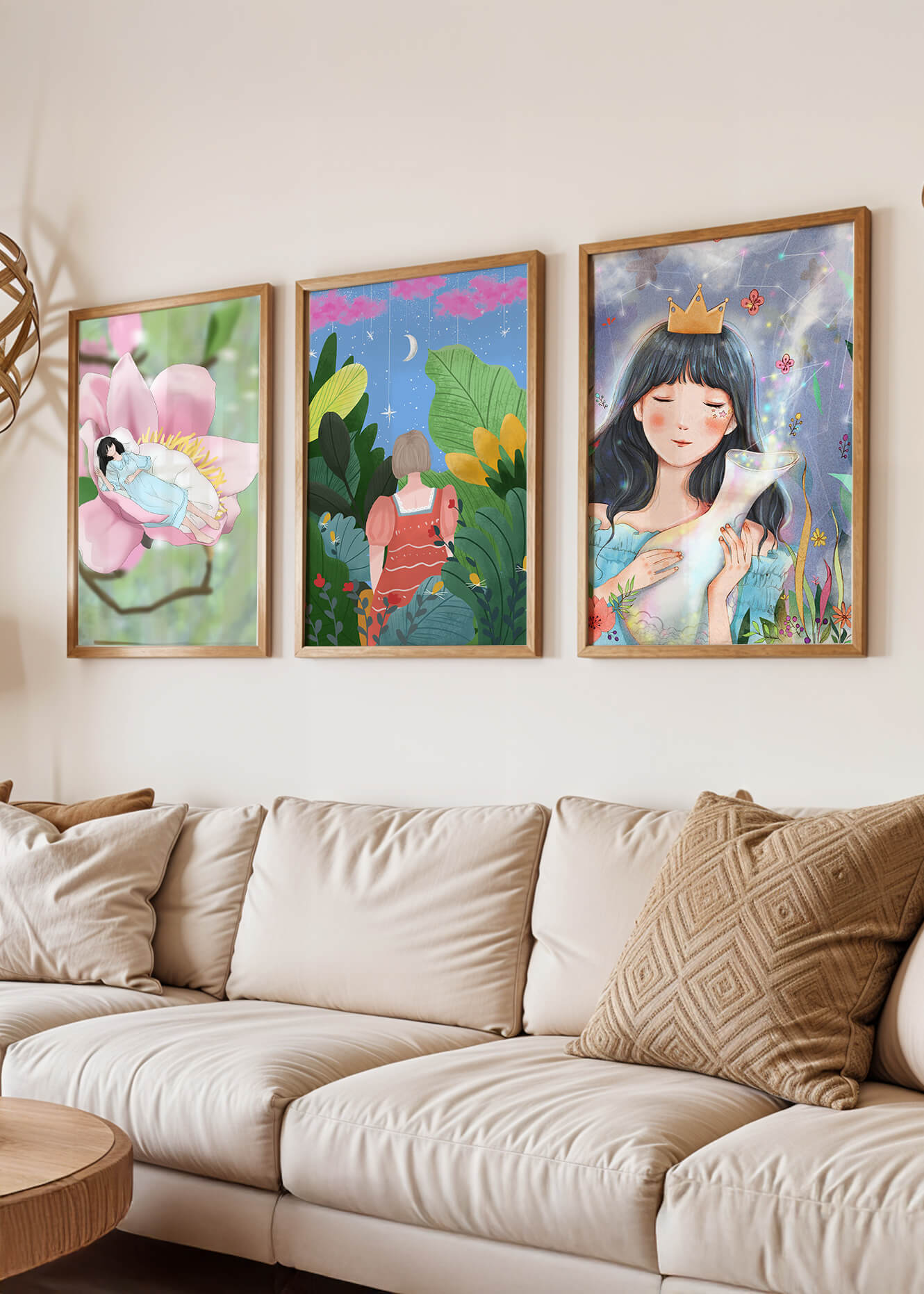 Conjunto De Tres Ilustraciones Artísticas Sin Marco