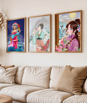 Moderne asiatische Kunst mit Frauen und Natur