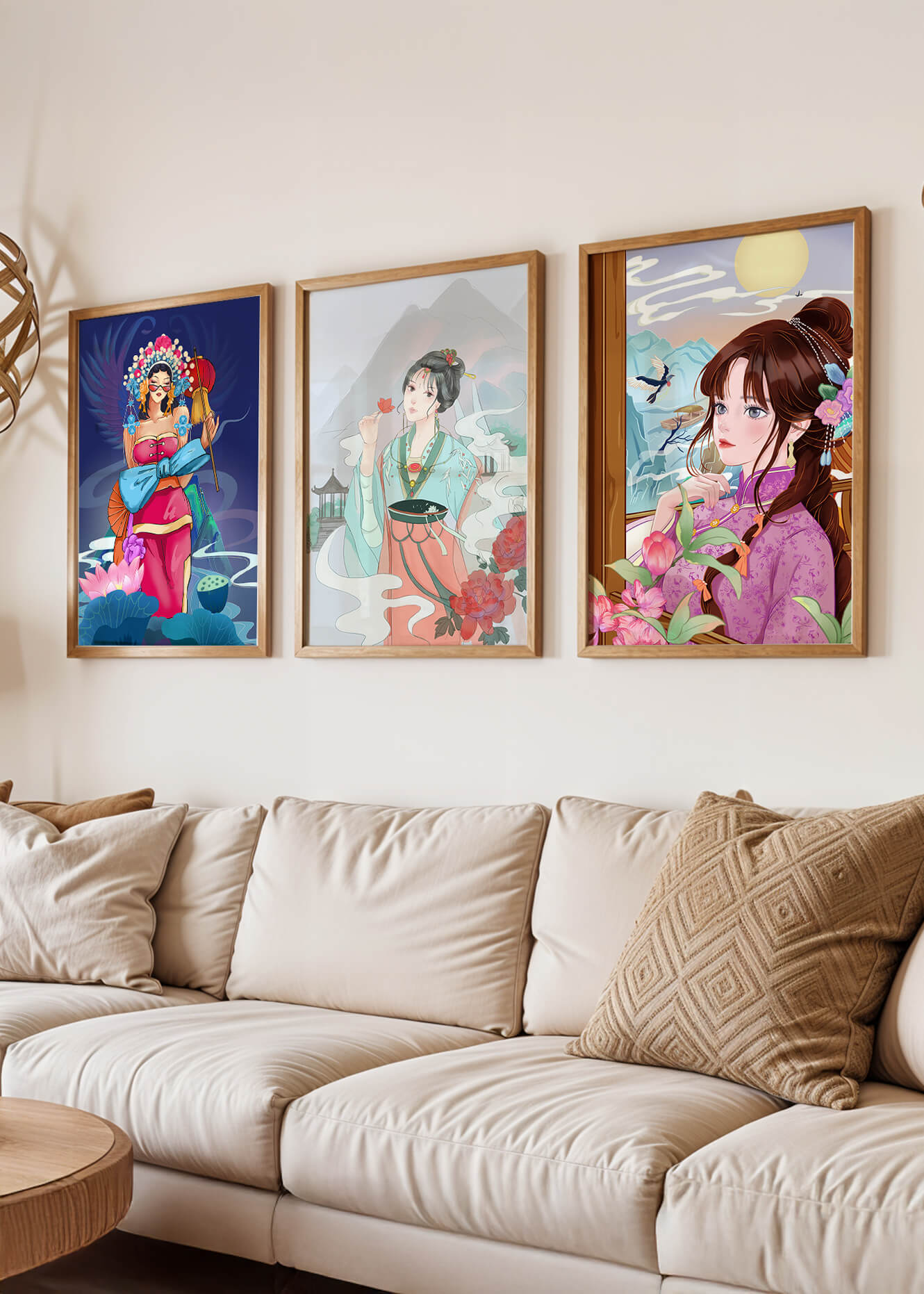 Moderne asiatische Kunst mit Frauen und Natur