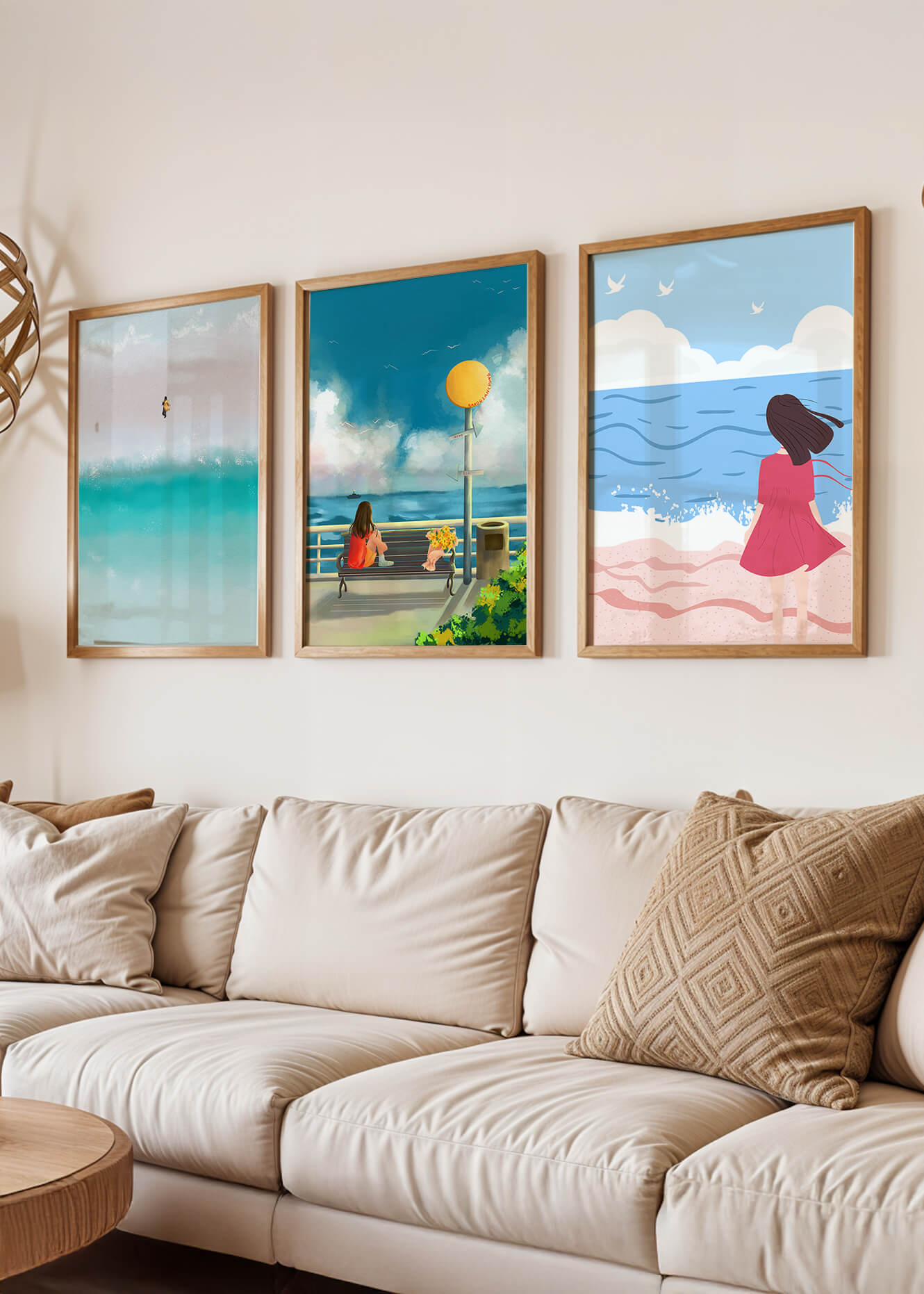 Cuadros Minimalistas de Playa y Mar con Personajes