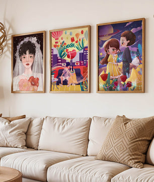 Ensemble de trois illustrations artistiques au style coloré