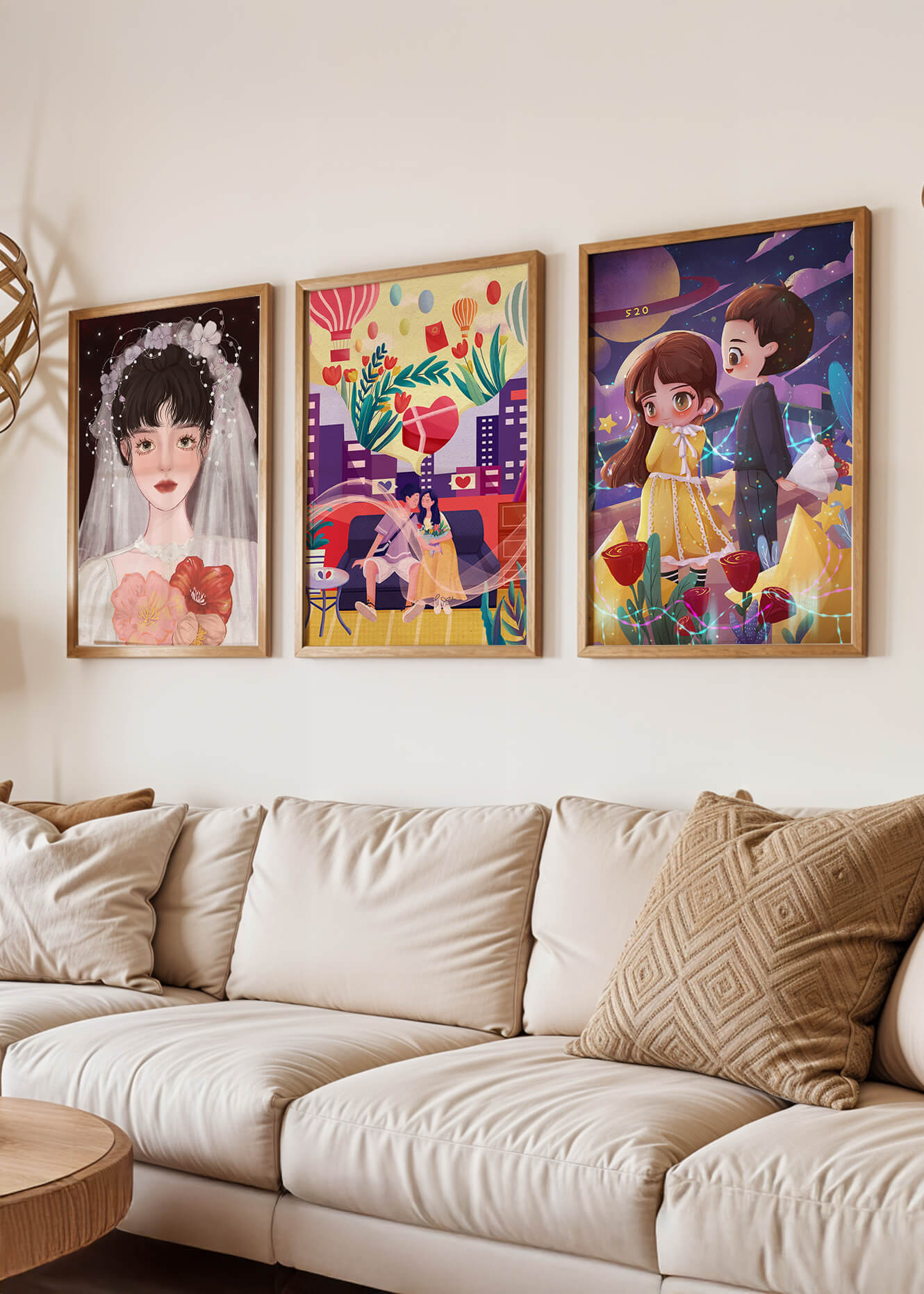 Conjunto De Tres Ilustraciones Artísticas Con Estilo Colorido