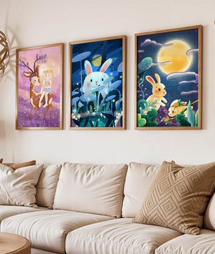 Ensemble de toiles pour enfants avec des animaux et des paysages fantastiques