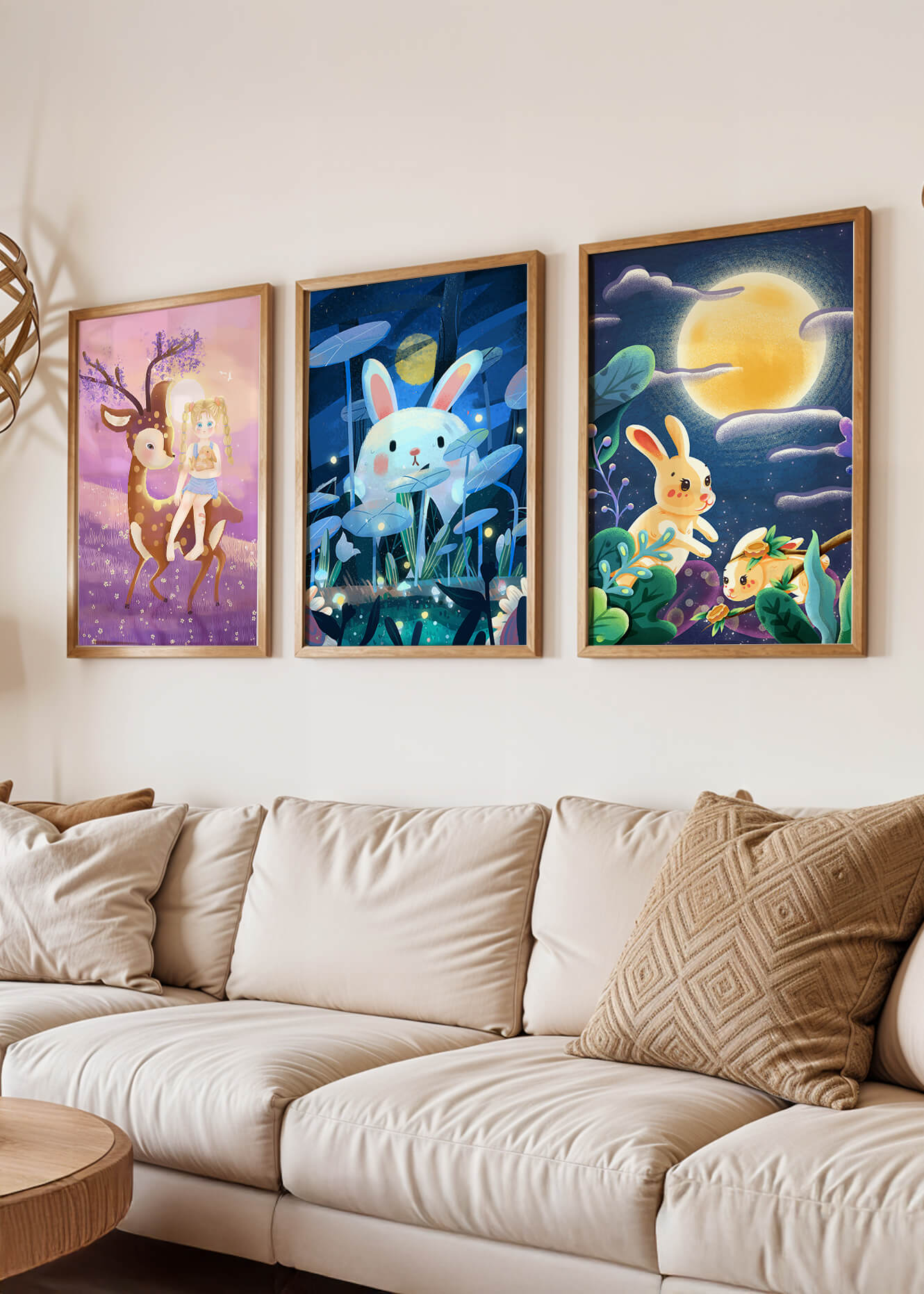 Ensemble de toiles pour enfants avec des animaux et des paysages fantastiques