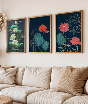 Ensemble d’impressions artistiques de fleurs de lotus dans différents styles