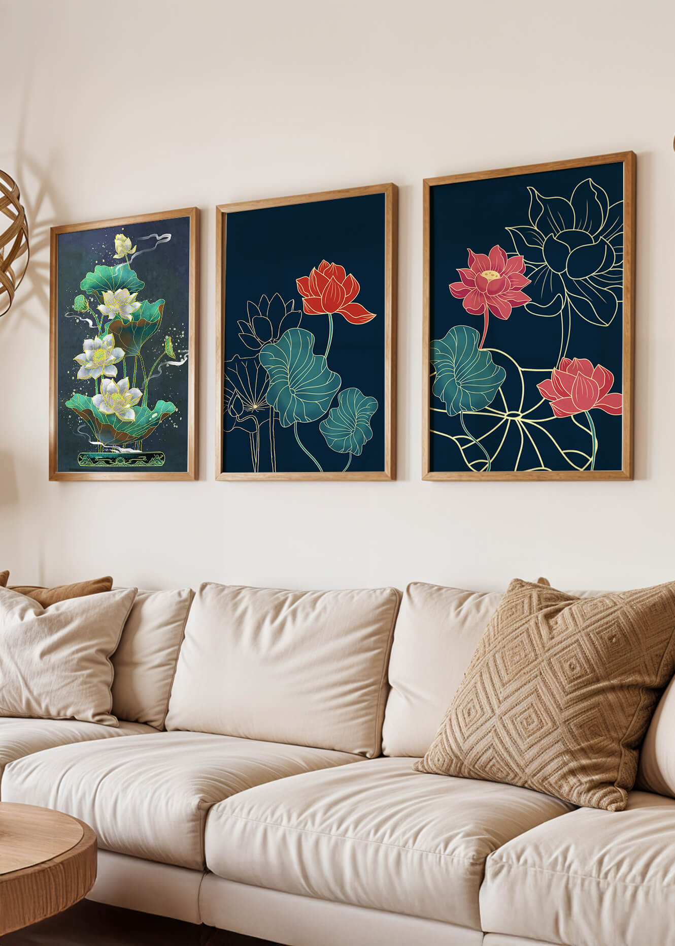 Ensemble d’impressions artistiques de fleurs de lotus dans différents styles
