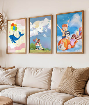Conjunto de Ilustraciones Fantasía Infantil en Marcos Dorados