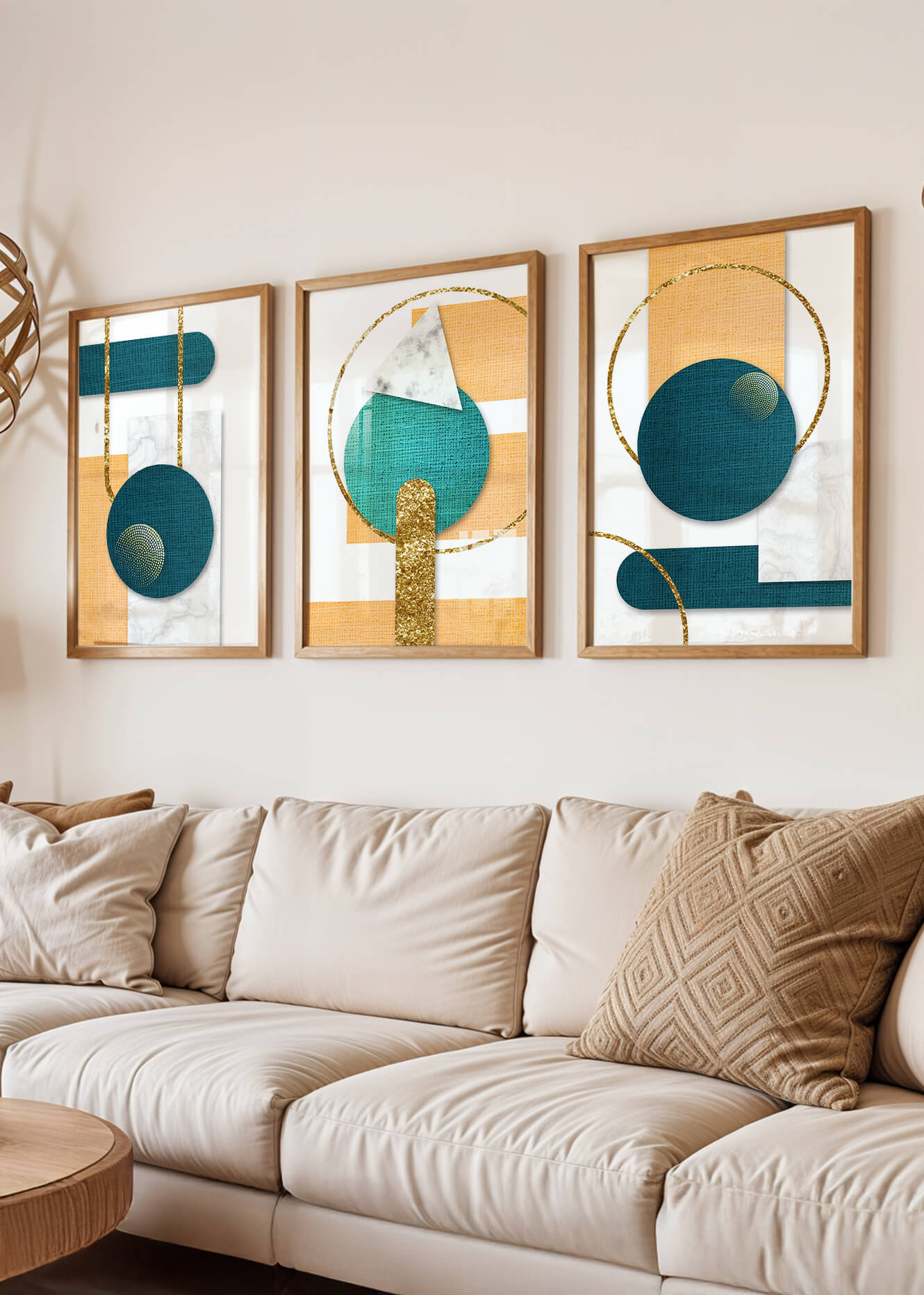 Art géométrique abstrait avec finition dorée