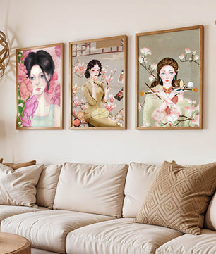 Arte Moderno de Mujeres Asiáticas en Decoración de Pared