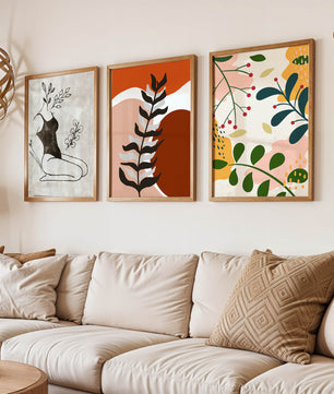Ensemble d’art moderne abstrait en bois clair sans cadre