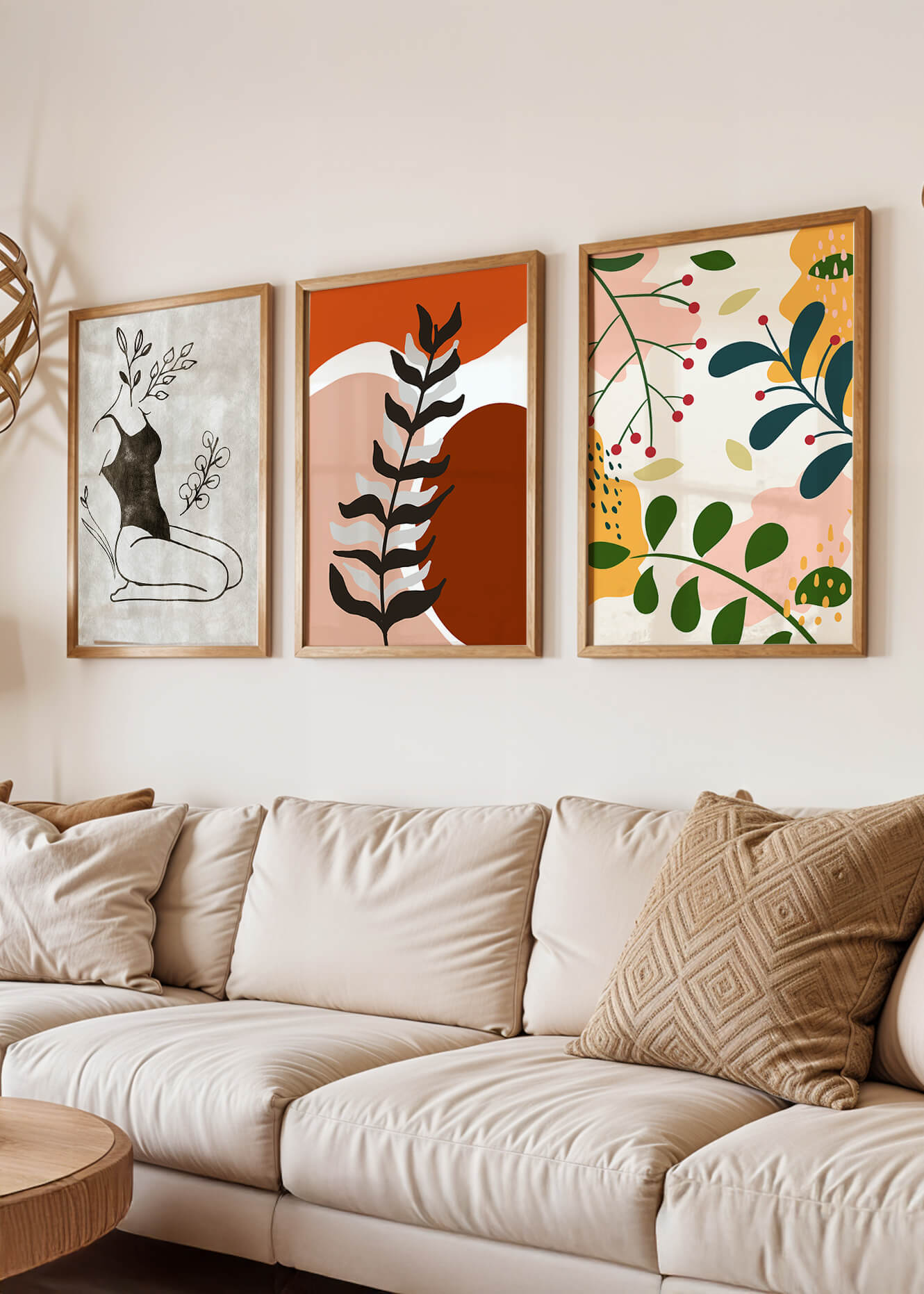 Conjunto De Arte Moderno Abstracto En Madera Clara Sin Marco