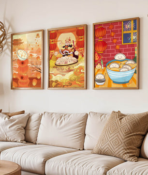 Illustrationen orientalischer Medien mit Festtagsmotiven und Kaninchen