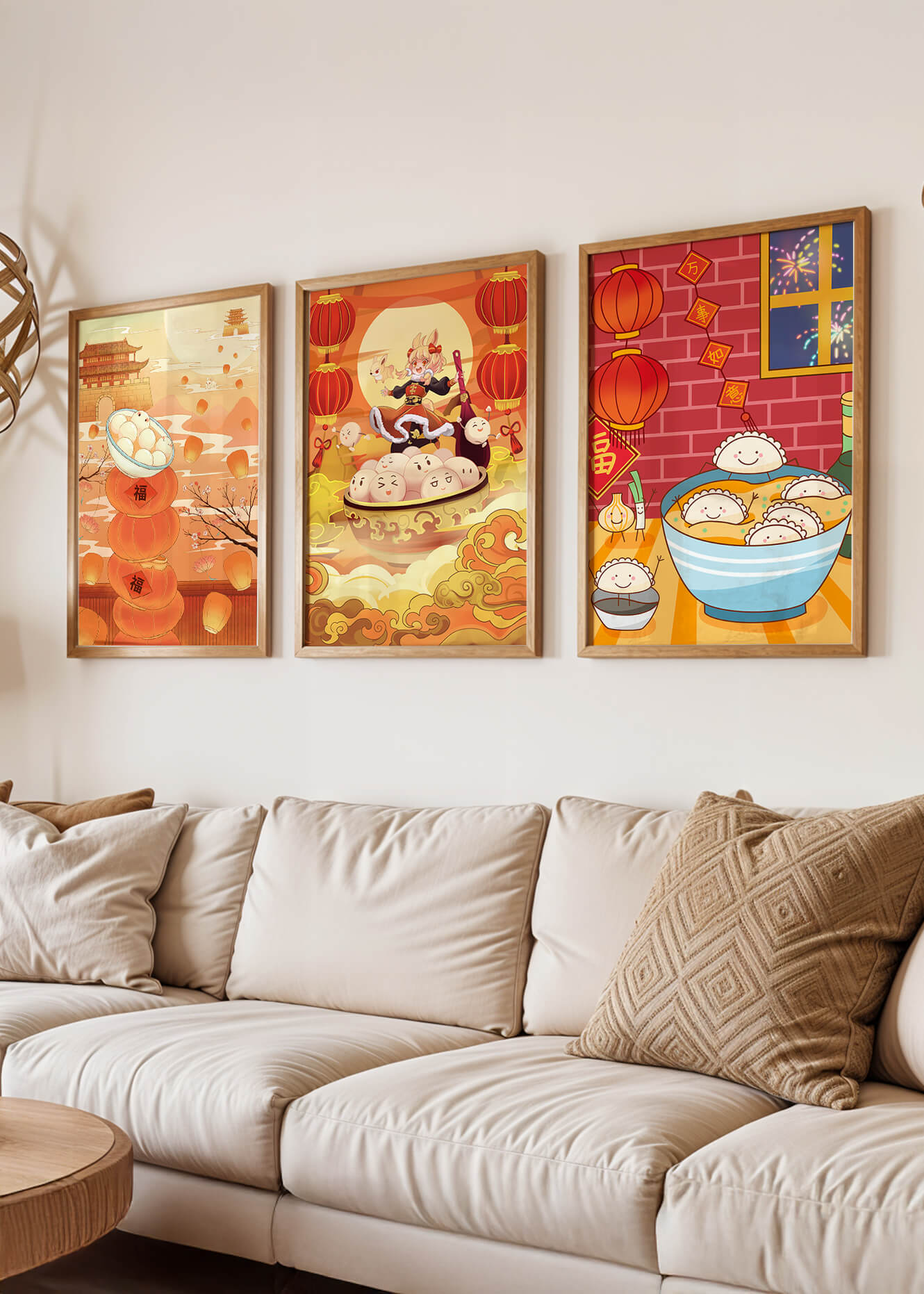 Illustrationen orientalischer Medien mit Festtagsmotiven und Kaninchen