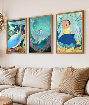 Tableau pour Enfants d’Aventures Sous-Marines avec Animaux Marins