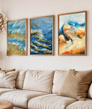 Ensemble de tableaux abstraits avec textures dorées au style moderne