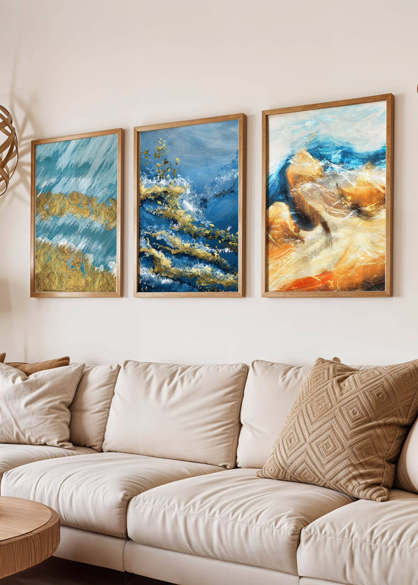 Ensemble de tableaux abstraits avec textures dorées au style moderne