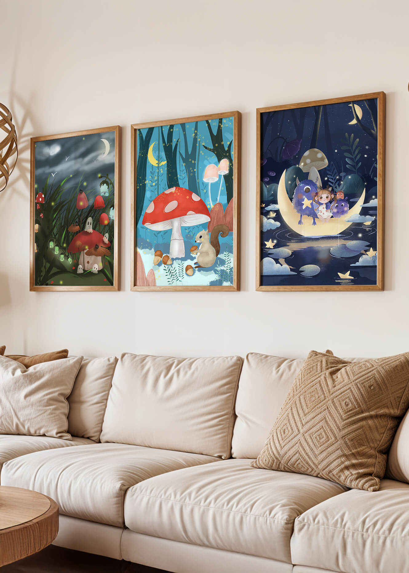 Illustrations de fées avec des champignons dans la forêt