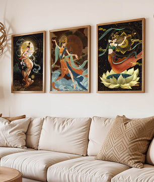 Art de divinités mythologiques dans un style oriental avec des détails dorés