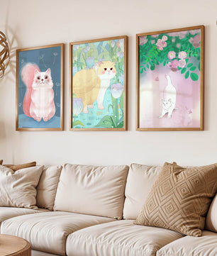 Conjunto De Ilustraciones De Gatos Con Fondos Naturales