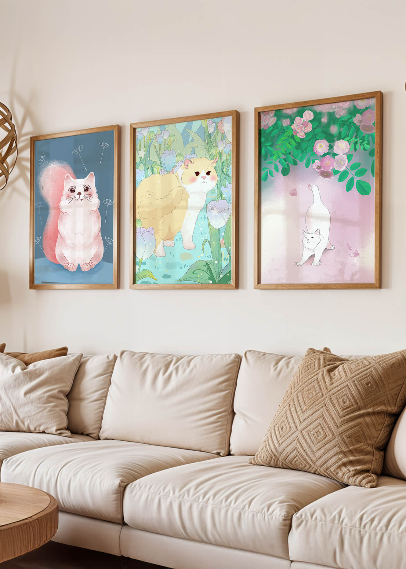 Conjunto De Ilustraciones De Gatos Con Fondos Naturales